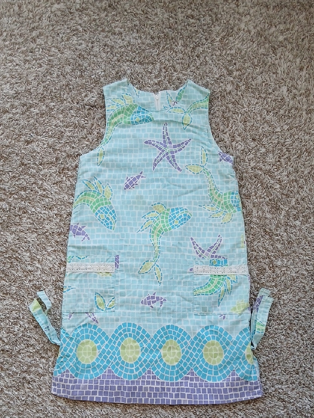 Girls Lilly Pulitzer Vtg  Sea Life Print Shift Dress  Aqua & Lilac Size 10 *Read